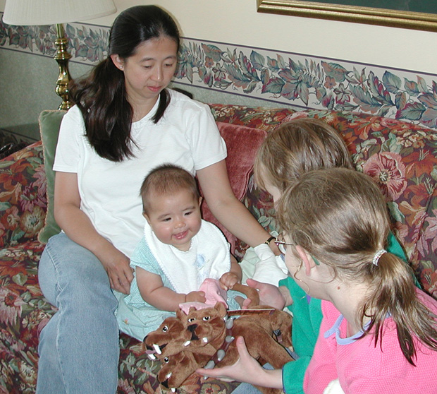 Rebecca, Maya, Laura, Hanna, and Fluffy