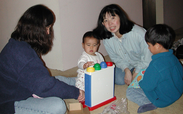 Rachel, Rebecca, and Austin show Maya how to use her presents
